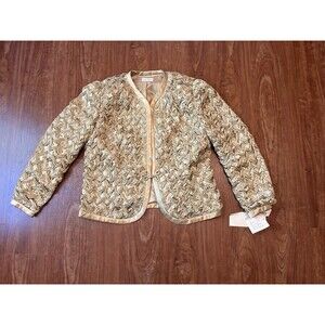 Vintage 80s Gold Ruffle Quilted Oriental Pankou Closure Jacket Flagg Petites 10P